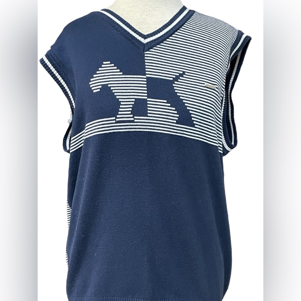 Bizarro Italy Blue and White Sleeveless Scottish Terrier Striped Sweater Vest M